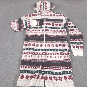 Fabletics Pajamas Womens Large Green Cozy Fleece Hooded Fair Isle Onesie NEW